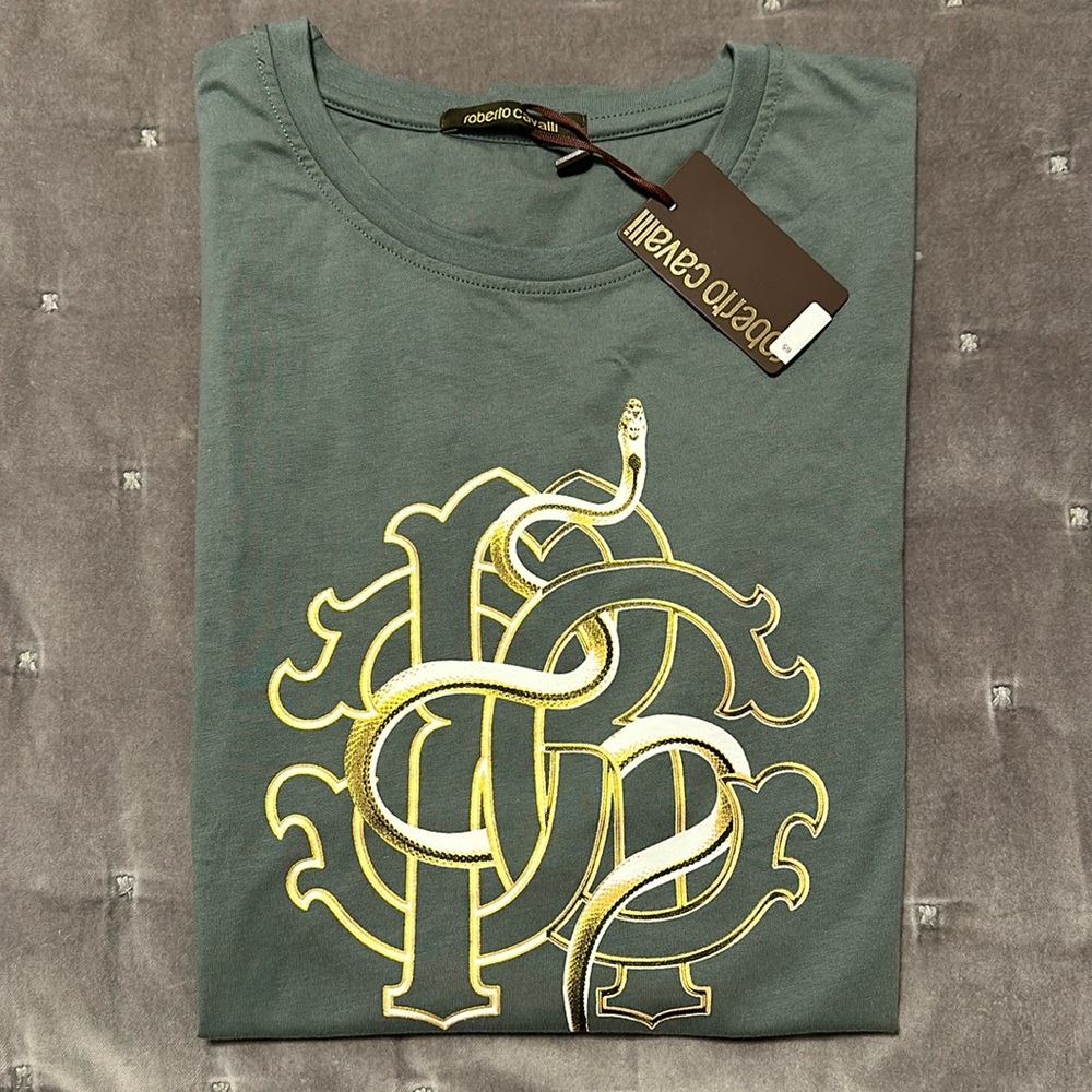 Roberto Cavalli Green Graphic T-Shirt